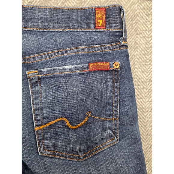 7 For All Mankind Bootcut Jeans Womens 28 Dark Wash Blue Low Rise Stretch USA - Picture 6 of 7